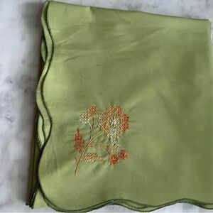 Vintage Green Embroidered Tablecloth